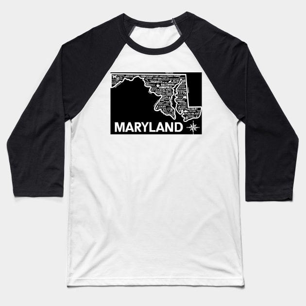 Maryland Map Baseball T-Shirt by fiberandgloss